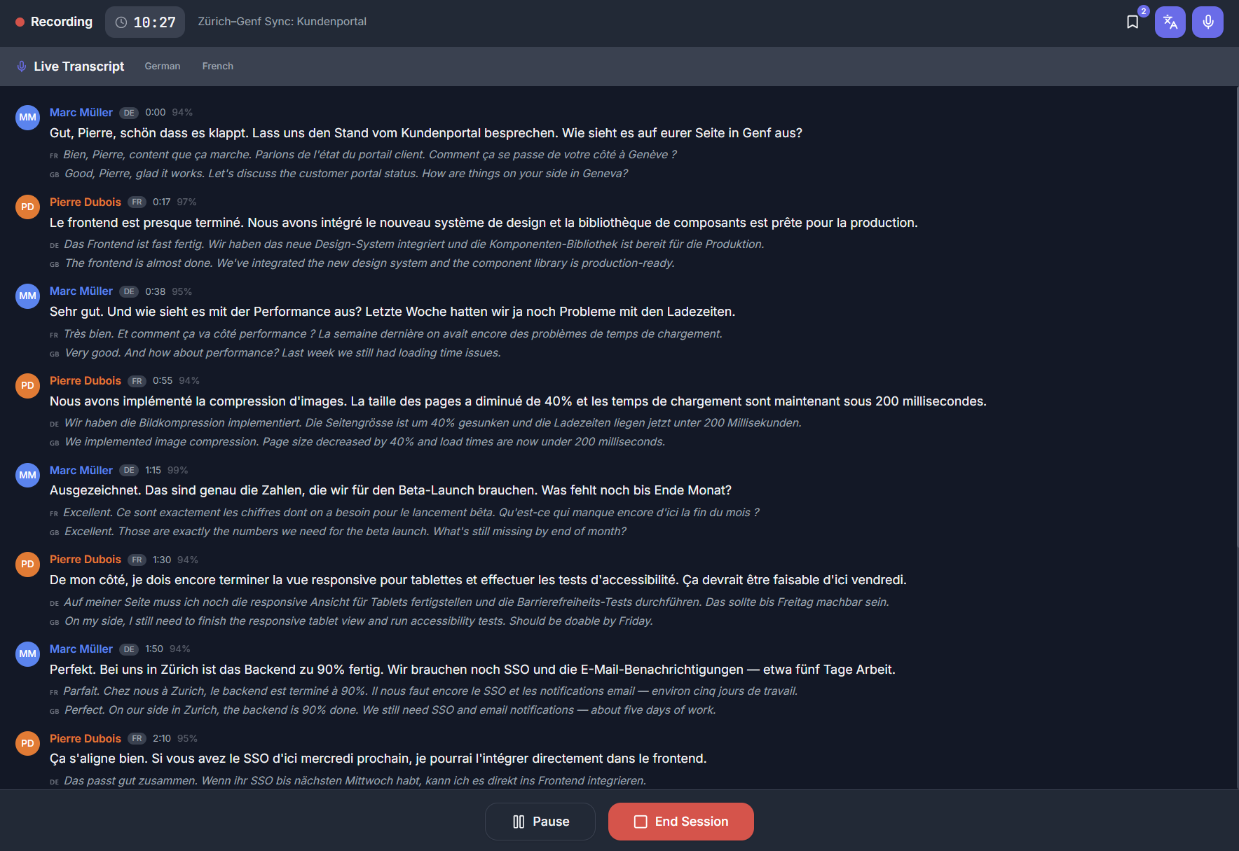 Suisse Meets Dashboard – Live-Transkription mit Sprechererkennung und Echtzeit-Übersetzung